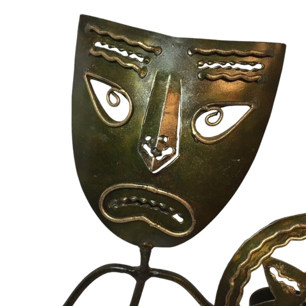 NWOT‎ Metal Crafted Tea Light Votives Spear Shield Tribal Figure Incense Holder